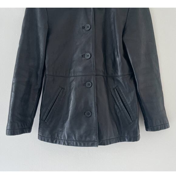 Vtg Y2K ALDER Black Collared Leather Button Jacket Sz S Buttery Soft Lamb Skin - Picture 4 of 9